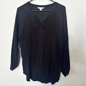 Counterparts Black long sleeve linen top with embroidering size L
